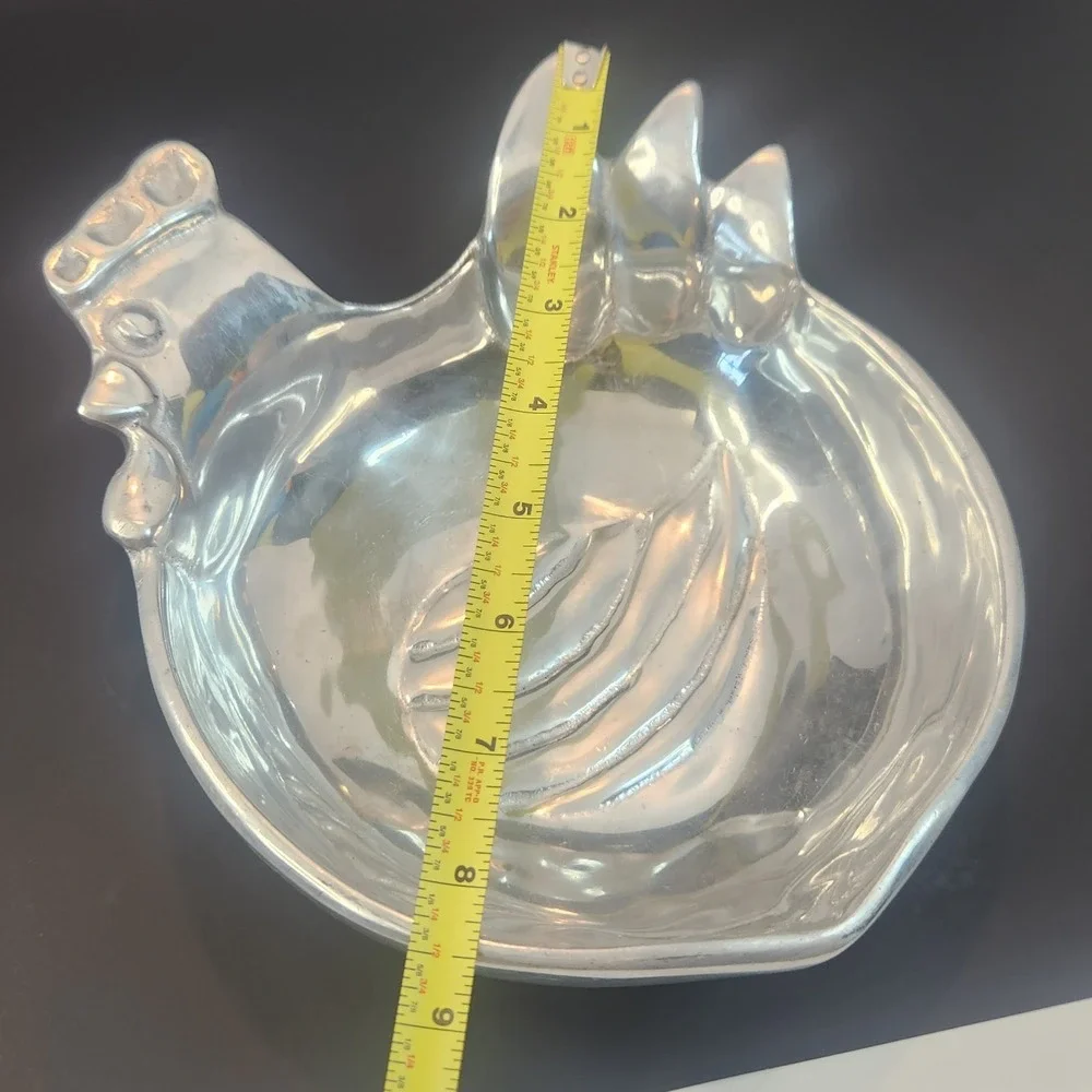 Vintage Chicken Cast Aluminum Decor Bowl Nut Dish Mid Century Modern MCM Rooster
